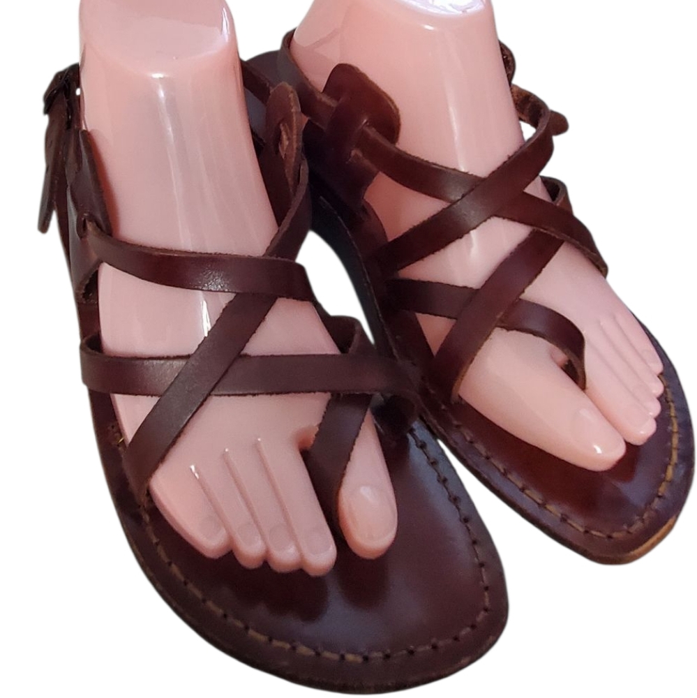 Holy Land Brown Leather Strappy Sandals. Size 9.5.